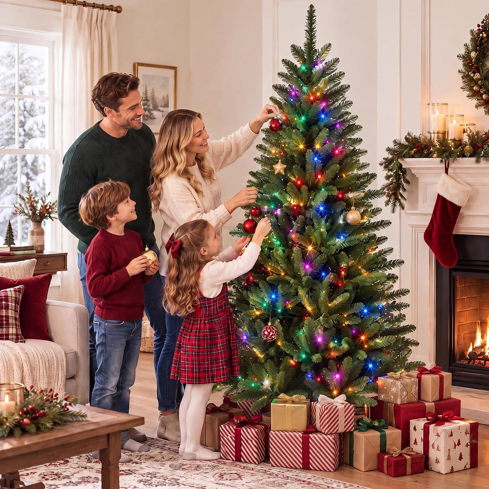 6FT Pre-Lit Artificial Christmas Tree, 300 Multicolor LED Lights
