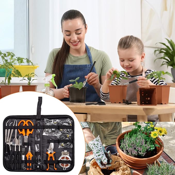 Bonsai Tools Kit 20 Pcs Garden Tools Set for Beginner, Includes Bonsai Wire Kit, Plant Mat, Pruning Shears, Bonsai Scissors, Succulent Tools in Leather Storage Bag, Gardening Gift for Women Men