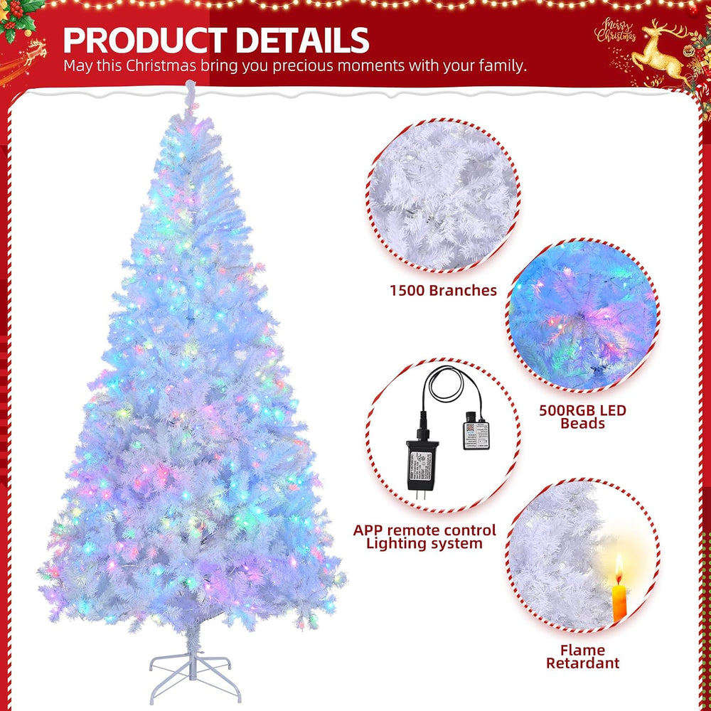 Karl home 8FT Prelit White Artificial Christmas Tree with 500 RGB Lights, Rem...