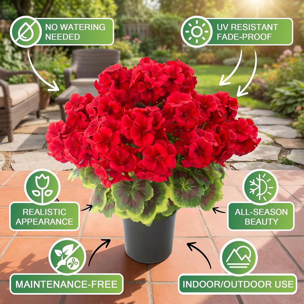 Lovemoon 2pcs Potted Red Geraniums Artificial Outdoor Flowers for Christmas