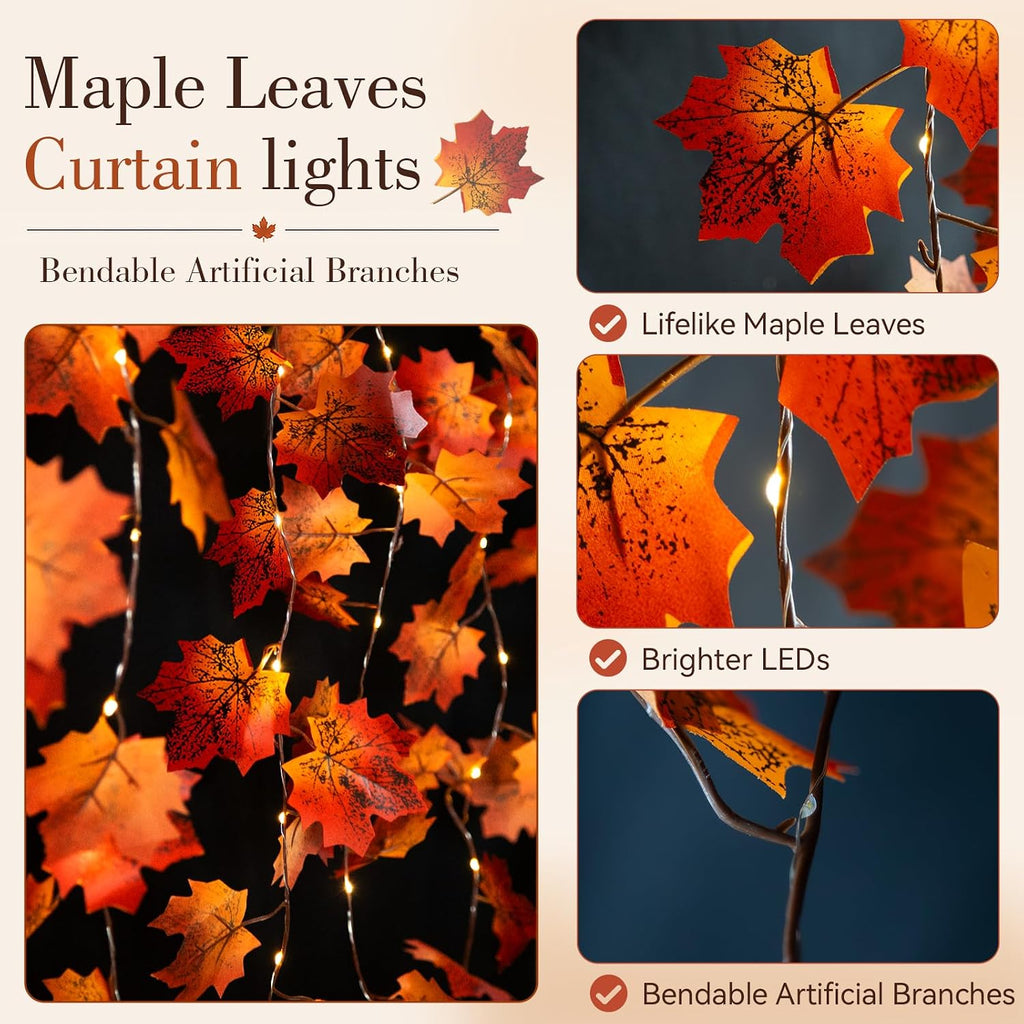 suddus Curtain Lights, Fall Garland with Lights for Office, Porch, Halloween,Thanksgiving
