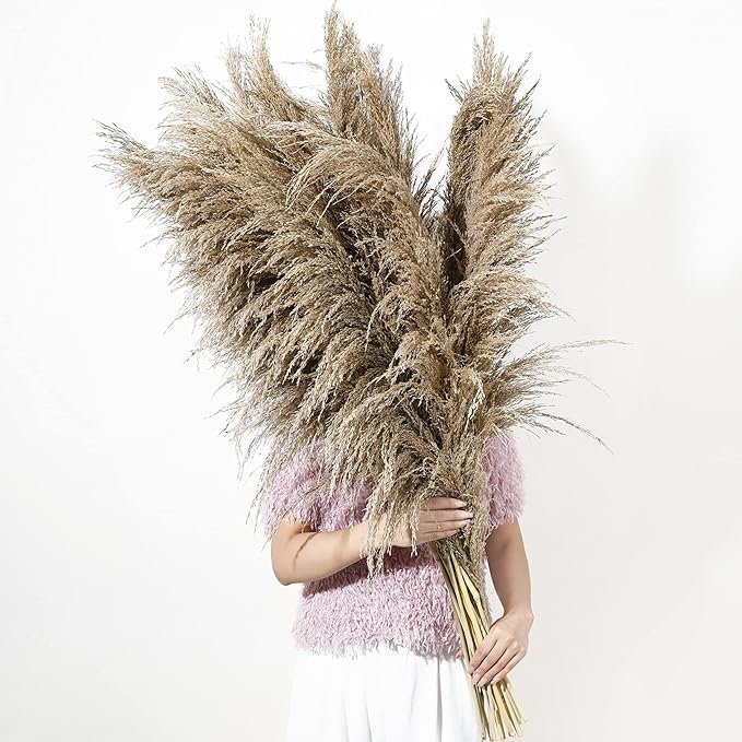 9 Stems Pampas Grass Decor Tall 48''/4 FT, Long Fluffy Dried Pompas Grass, Large Pampas Grass for Floor Vase, Rustic Wedding, Baby Shower, Party, Farmhouse, Boho Home Decor