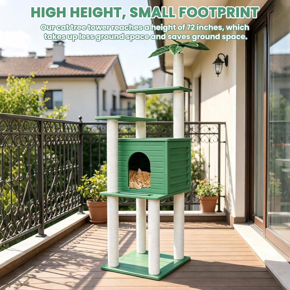 Outdoor Tall Weatherproof Cat Tree Tower with PE Board and Cat Scratch Post