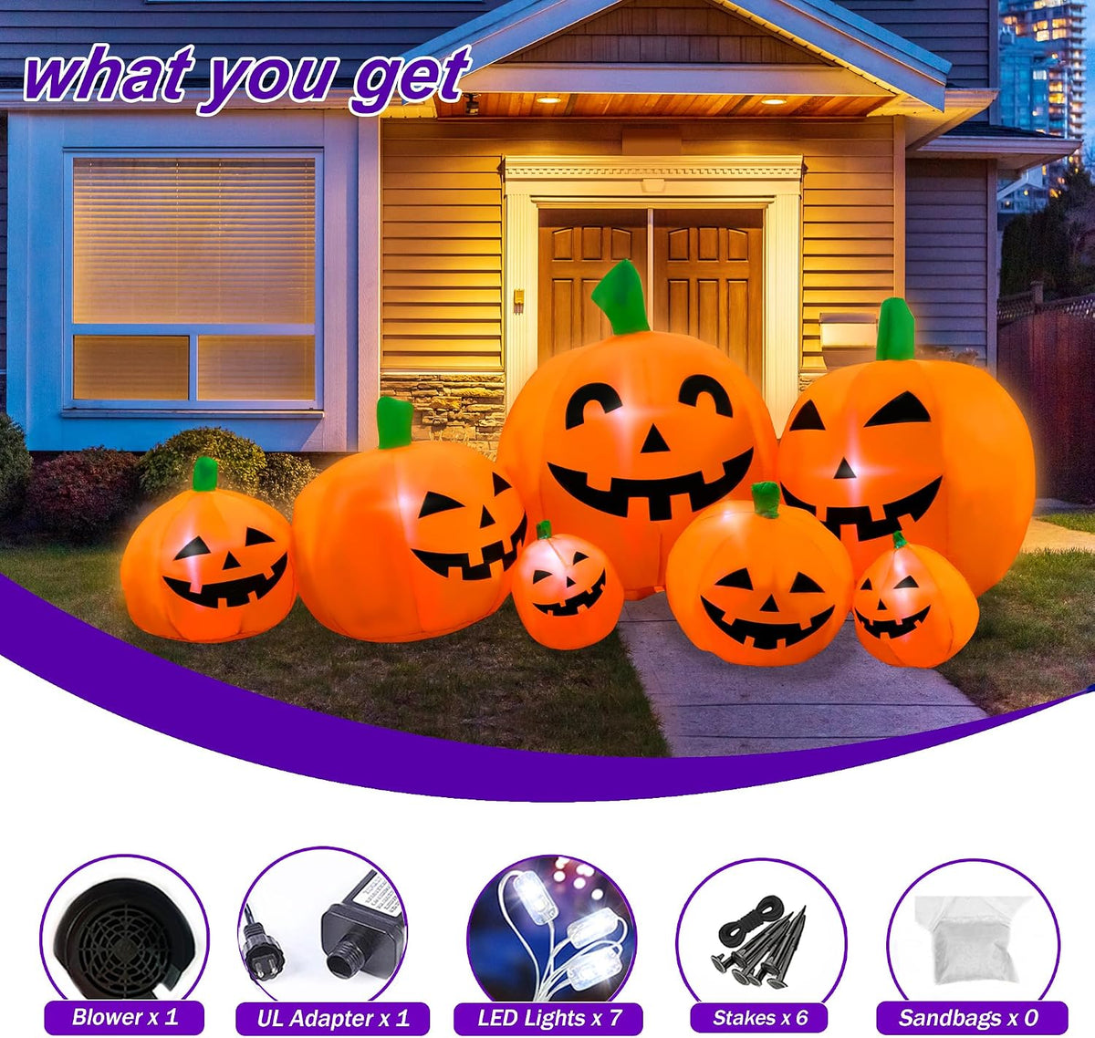seasonblow 7ft halloween inflatable pumpkin patch family outdoor showing dimensions