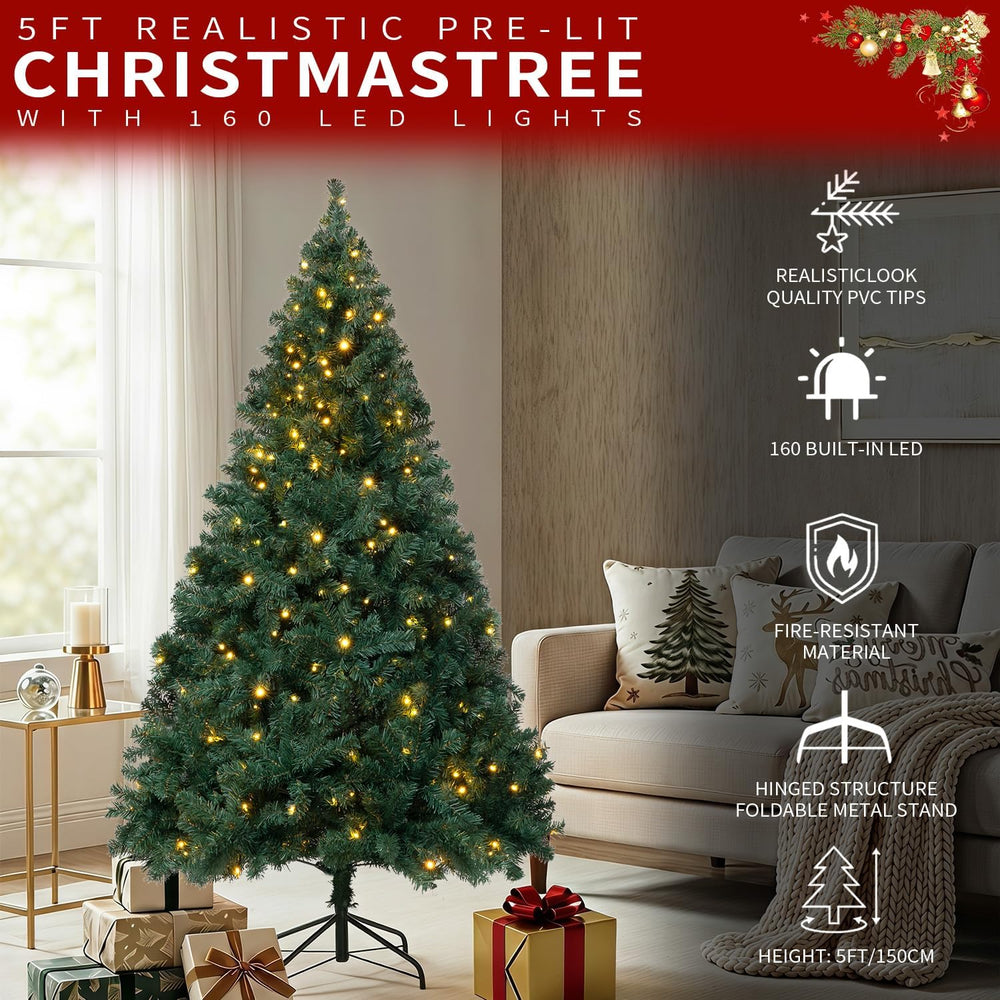 5FT Christmas Tree with Warm Light,Artificial Xmas Tree for Christmas Decor