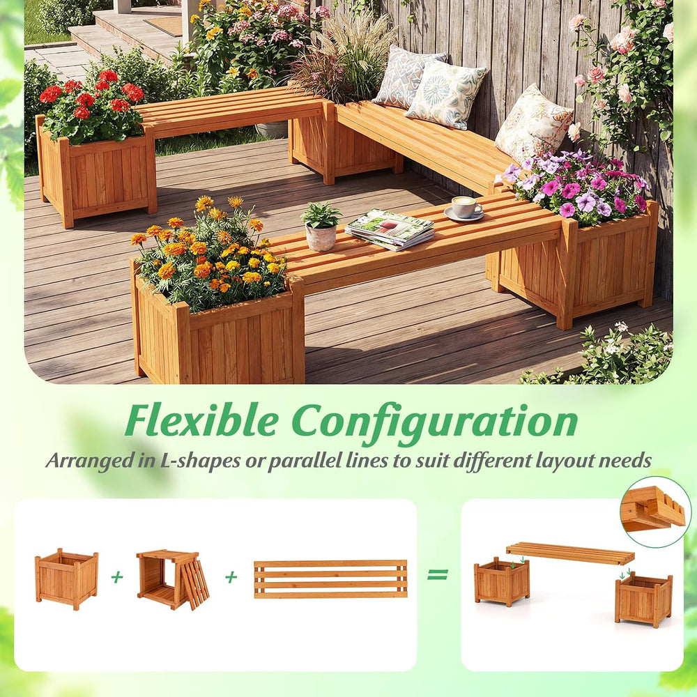 HAPPYGRILL 2-in-1 Outdoor Bench with 2 Raised Garden Beds
