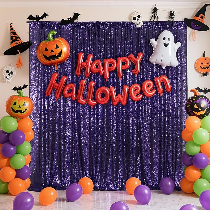 Poise3EHome Purple Sequin Backdrop, 10Ft x 10Ft Glitter Photography Background Curtains for Halloween Party Wedding Birthday Christmas Thanksgiving Decoration