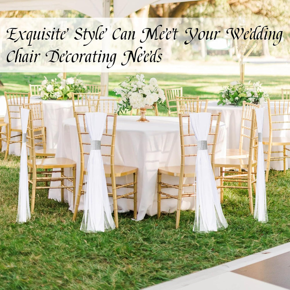 26 Sets Silver Large White Pew Bows Tulle Wedding Aisle Chair Decorations