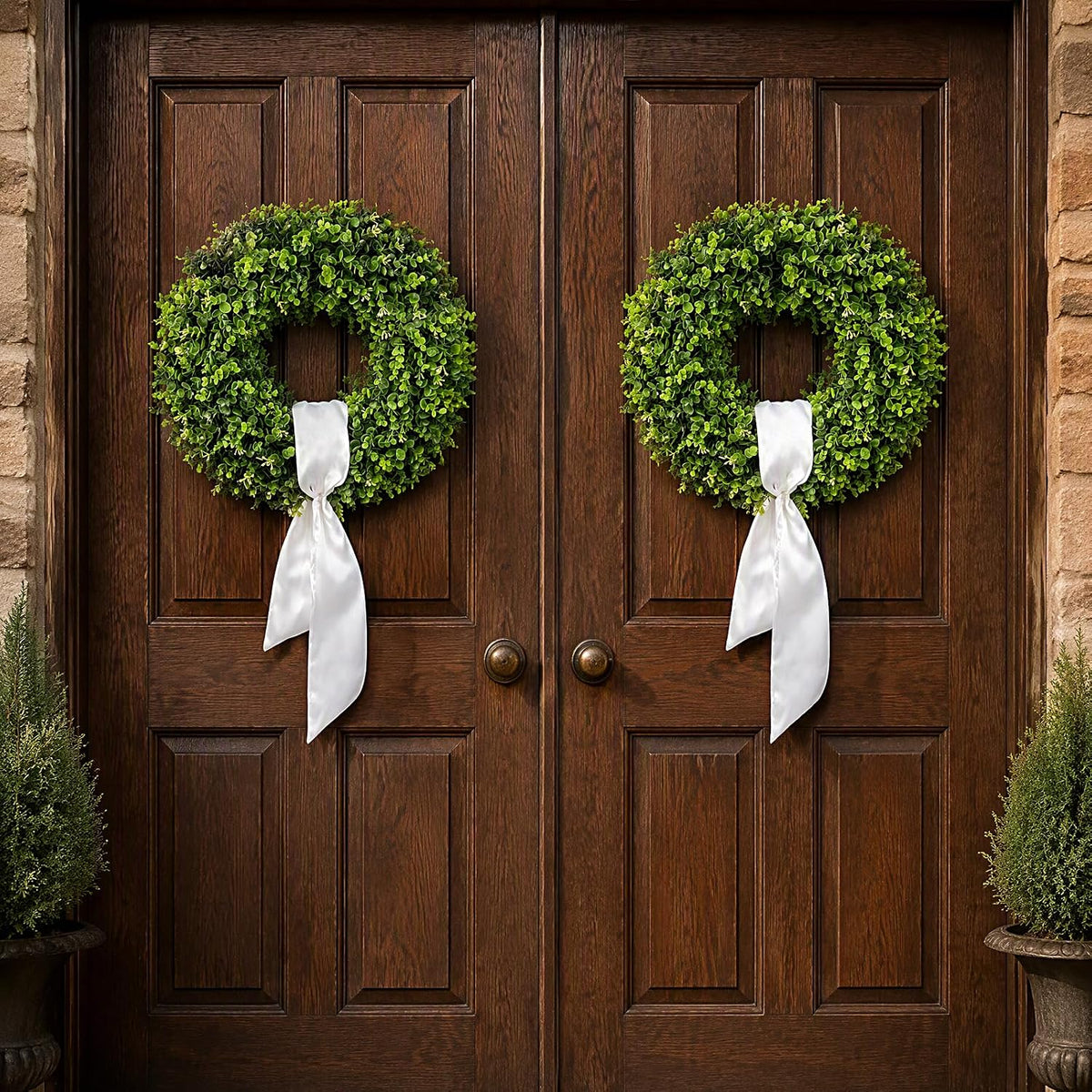 Cleangor Artificial Boxwood Wreaths for Front Door