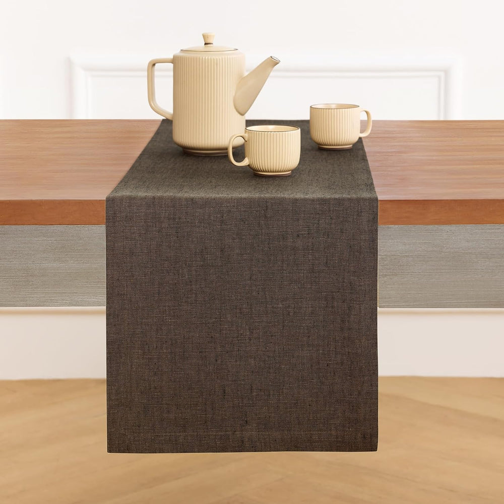 Solino Home 100% Pure Linen Table Runner 108 Inches Long, Brown 14 x 108 in
