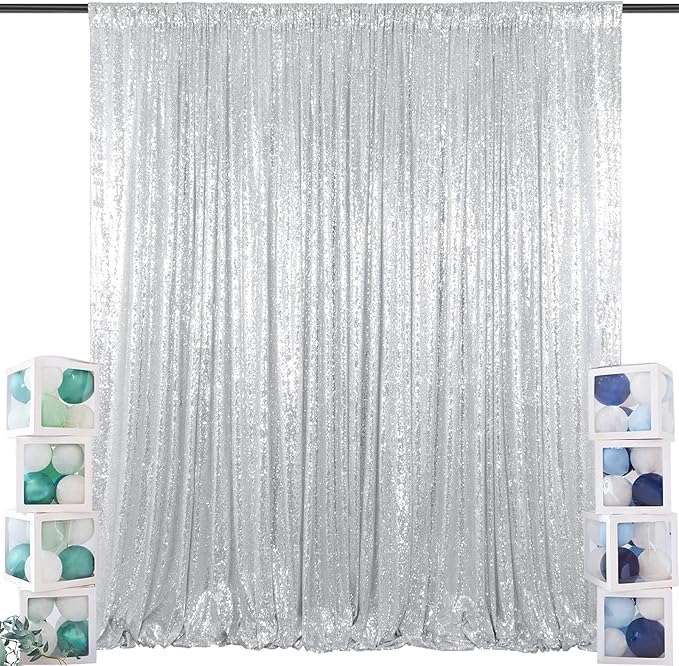 ShinyBeauty Sequin Curtain-Backdrop-5FTx10FT-Silver-Sequin Fabric Photo Booth Backdrop