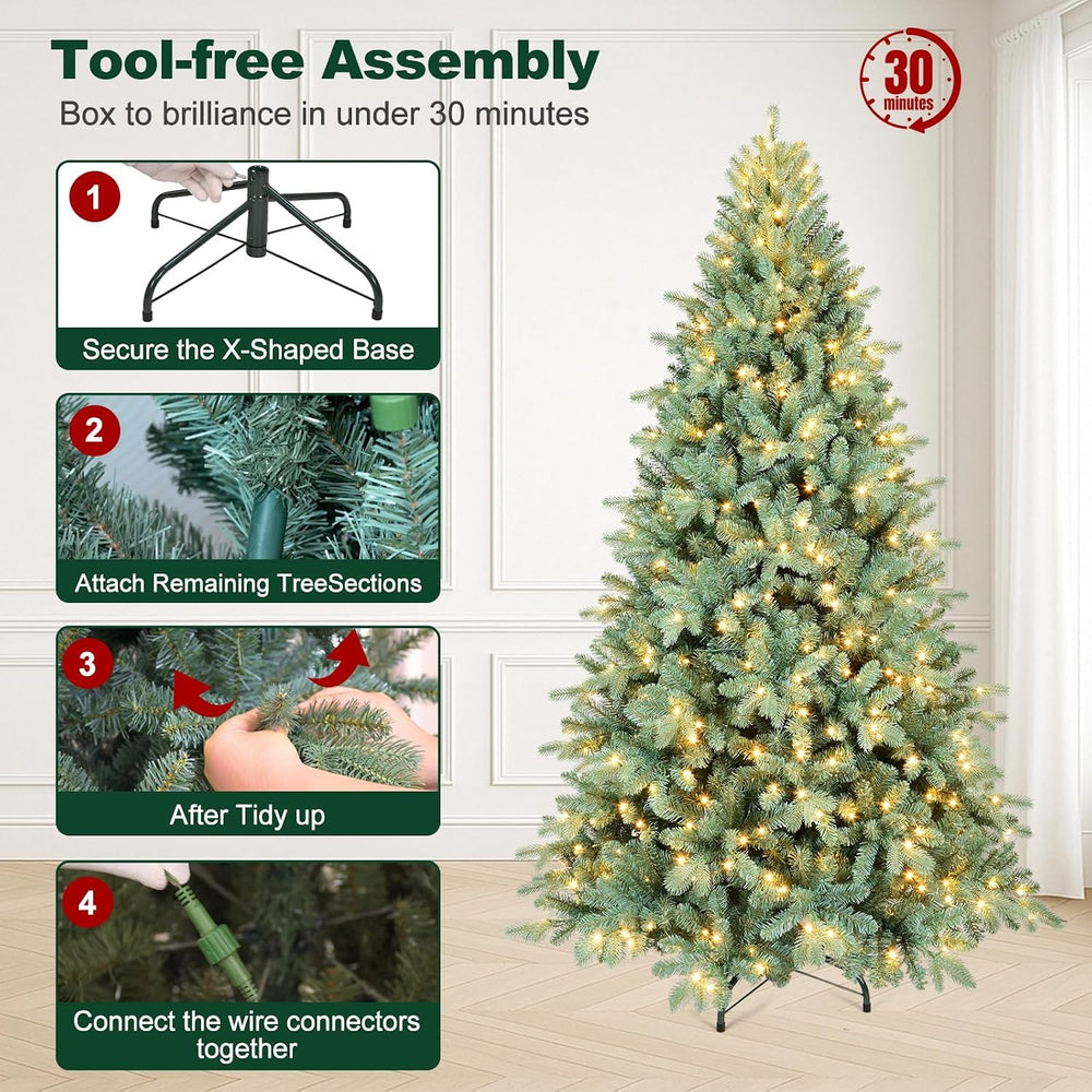 7.5ft Prelit Artificial Christmas Tree, Blue Spruce Xmas Tree with Lights &am...