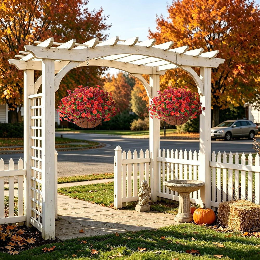 Fall Artificial Hanging Flowers with Basket UV Resistant for Outdoors Porch