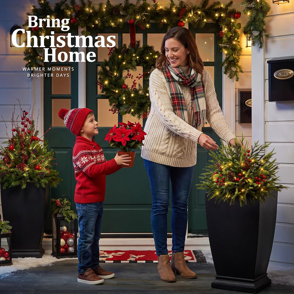 2 Pack 25.5 Inch Outdoor Lighted Christmas Trees, Yard Holiday Decor