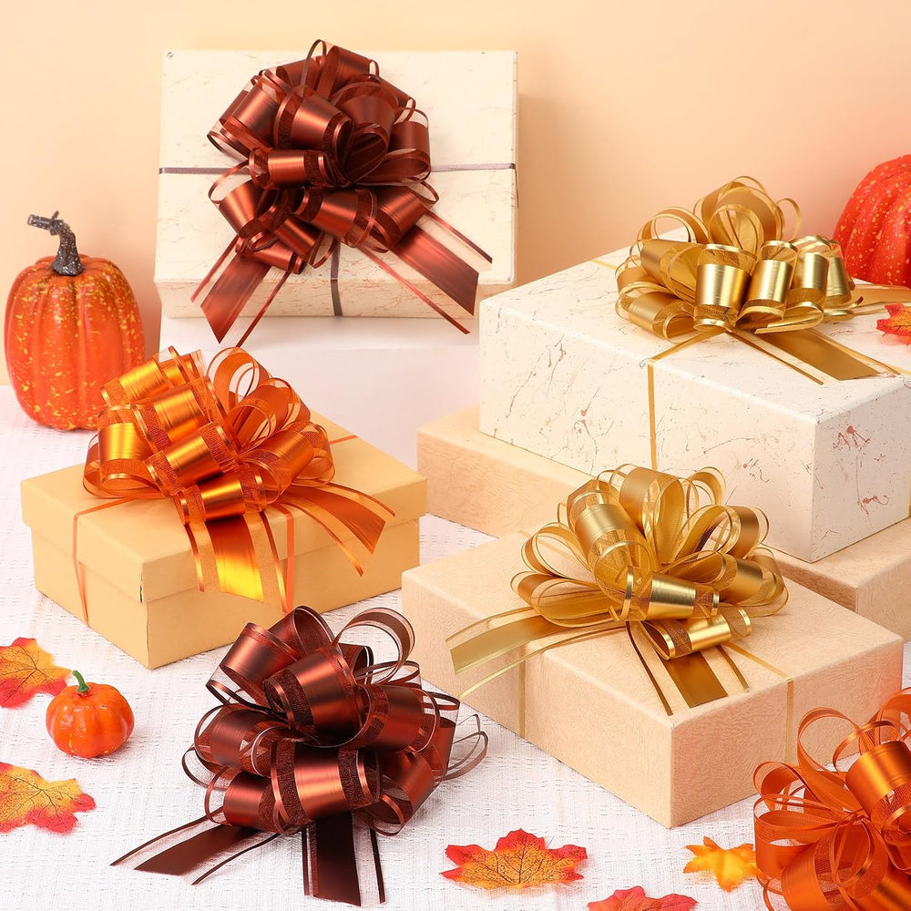 48 Pcs Fall Large Pull Bows for Gifts Wrapping, 6 Inch, Orange