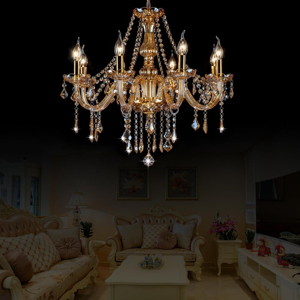 Champagne 8 Lights K9 Crystal Candle Chandeliers Lighting Candle Chandelier L...