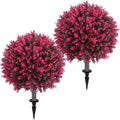 Set of 2 Artificial Red Eucalyptus Topiary Ball Tree,24" with Ground Spike