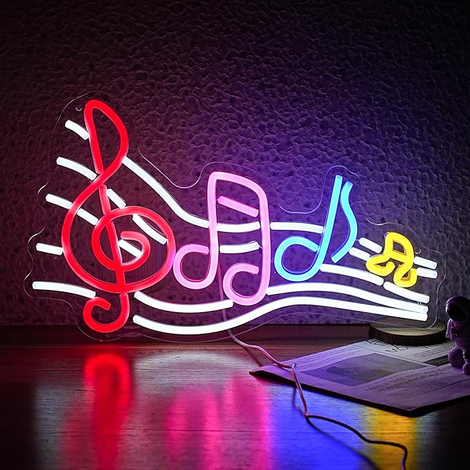 Musical Staff Note Neon Sign Led Music Neon Light for Wall Decor Dimmable USB Power Musical Light Up Sign for Music Studio Classroom Party Bar Bedroom