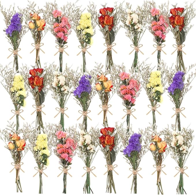 12/24 Pack Dried Flowers for Vase Various Mini Bouquet Dried Small Wildflowers Natural Real Flowers Bulk for Crafts DIY Wedding Decor (24, Forget Me Not)