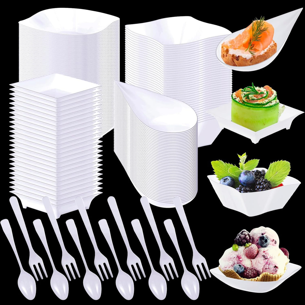 400 Pcs Mini Appetizer Plates Disposable, Classic Style, White