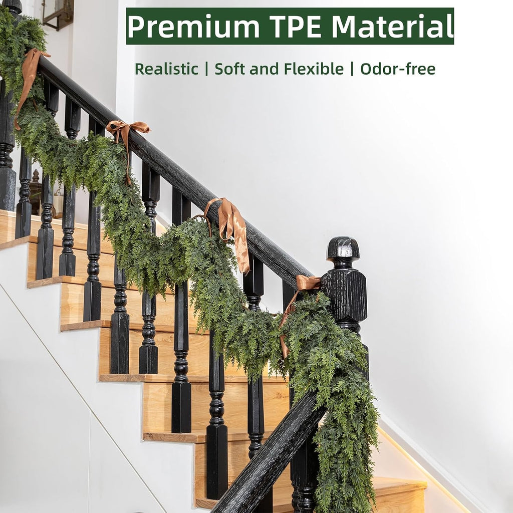 Tasruwat Deluxe 9 FT Artificial Christmas Cedar Garland 240 Larger Tips