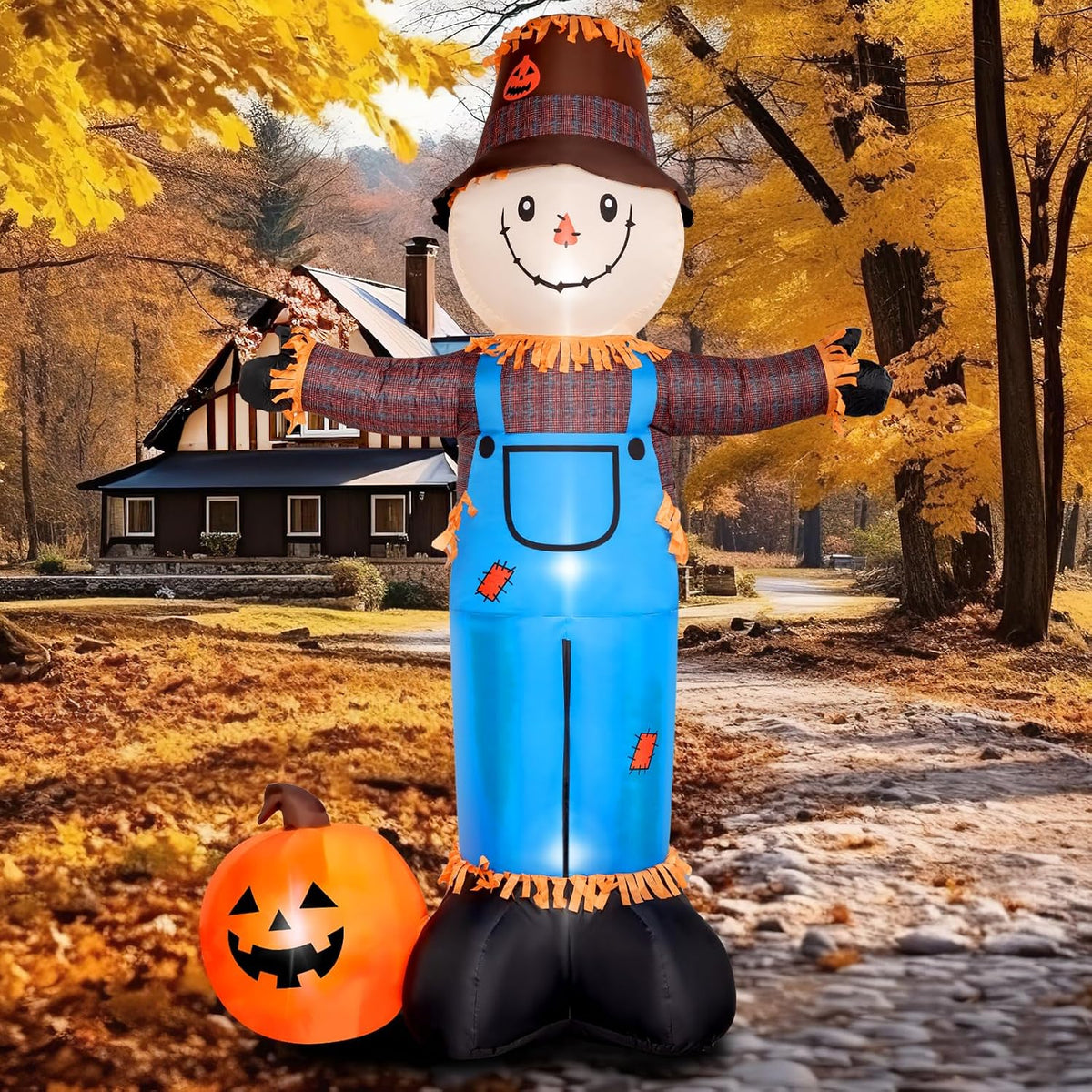 8 FT Fall Inflatables Scarecrow Decorations, Scarecrow with Pumpkin Inflatable Yard Decor Built-in LEDs,Scarecrow Blow Up Yard Decorations for Halloween Thanksgiving Fall Autumn Harvest Lawn Garden