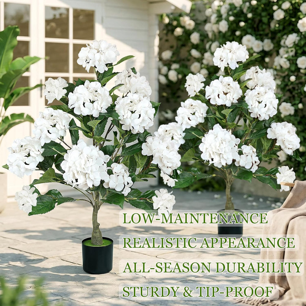 2 Pcs Faux Hydrangea Tree, 3Ft Hydrangea Artificial Flowers Potted