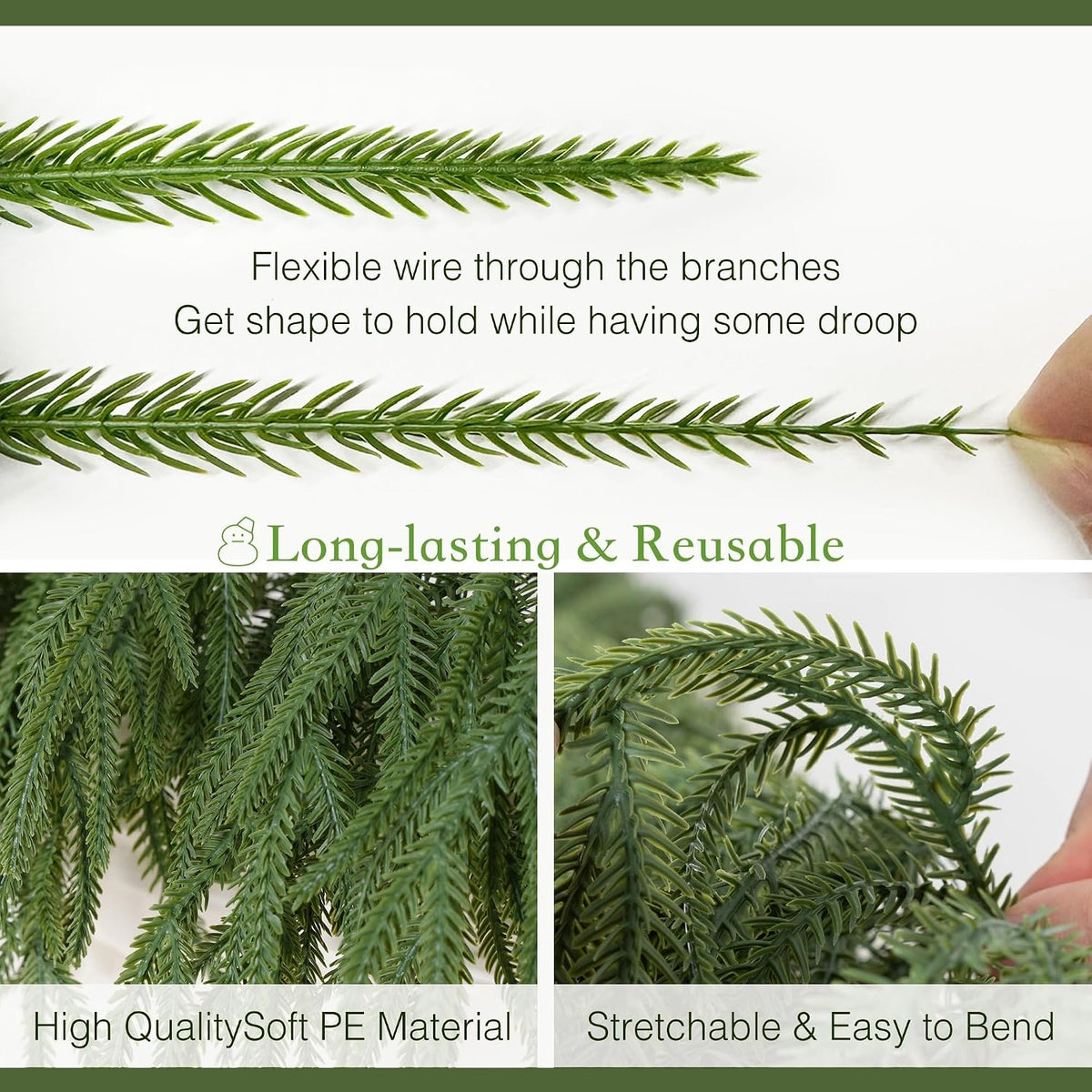 9FT Christmas Norfolk Pine Garland Real Touch for Mantle Decoration