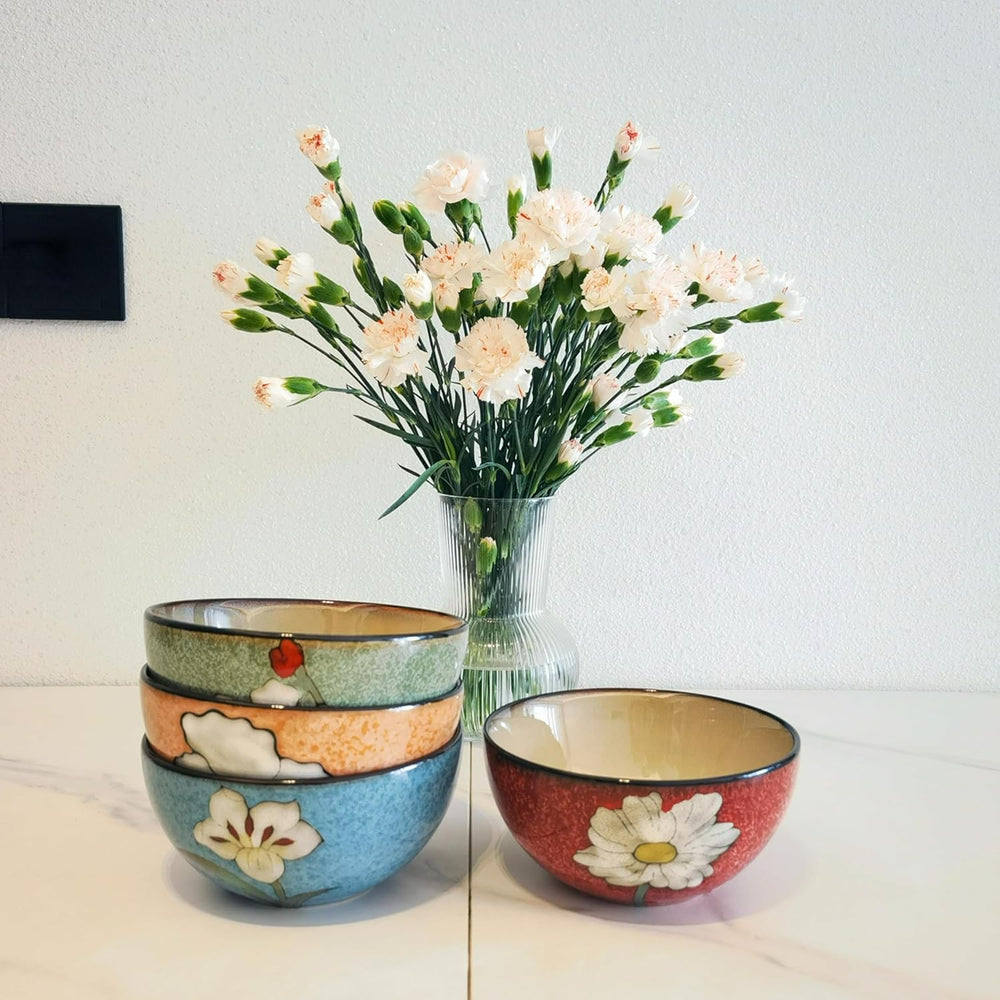 rockgoldbug Ceramic Bowls For Kitchen, 28oz - Set of 4,Underglaze Technique