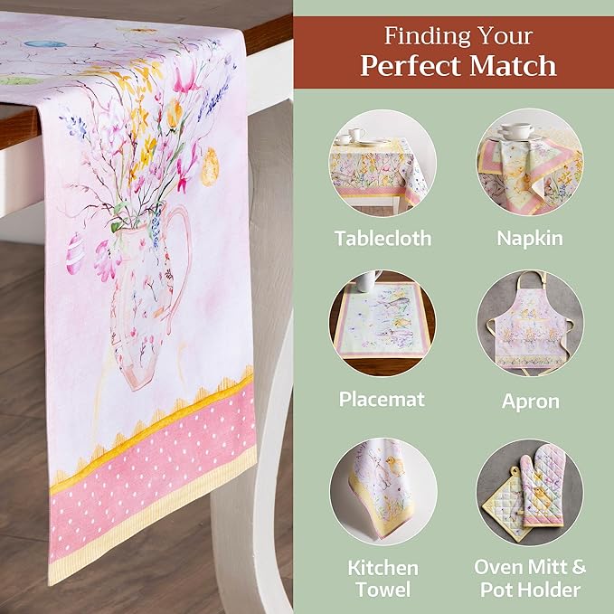 Maison d' Hermine Table Runner 100% Cotton Double Layer Table Runners 108 inches Long Decorative for Home Kitchen Dining Party Wedding Bridal Shower Spring Summer (Easter Zest, 14.50" x 108")