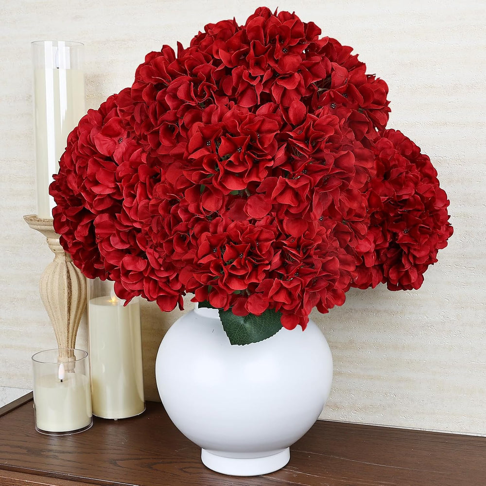 Christmas Red Faux Silk Hydrangea Flowers Bulk, 6 Bundles 54 Heads