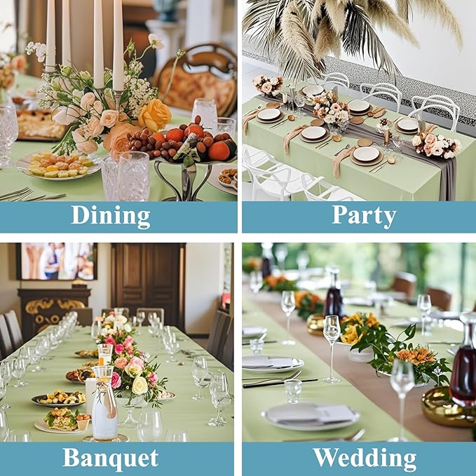 VidaFete Tablecloth 2 Pck 90 * 156inch Rectangle Table Cloth Polyester, Stain Wrinkle Resistant Polyester Dining Table Cover for Kitchen Dinning Party Wedding Rectangular Buffet Decoration(Sagegreen) (2 Pack)