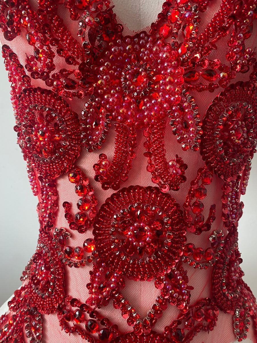 Pure Handmade Bodice lace Rhinestones Applique Sewing Stones Beads Crystal Tr...