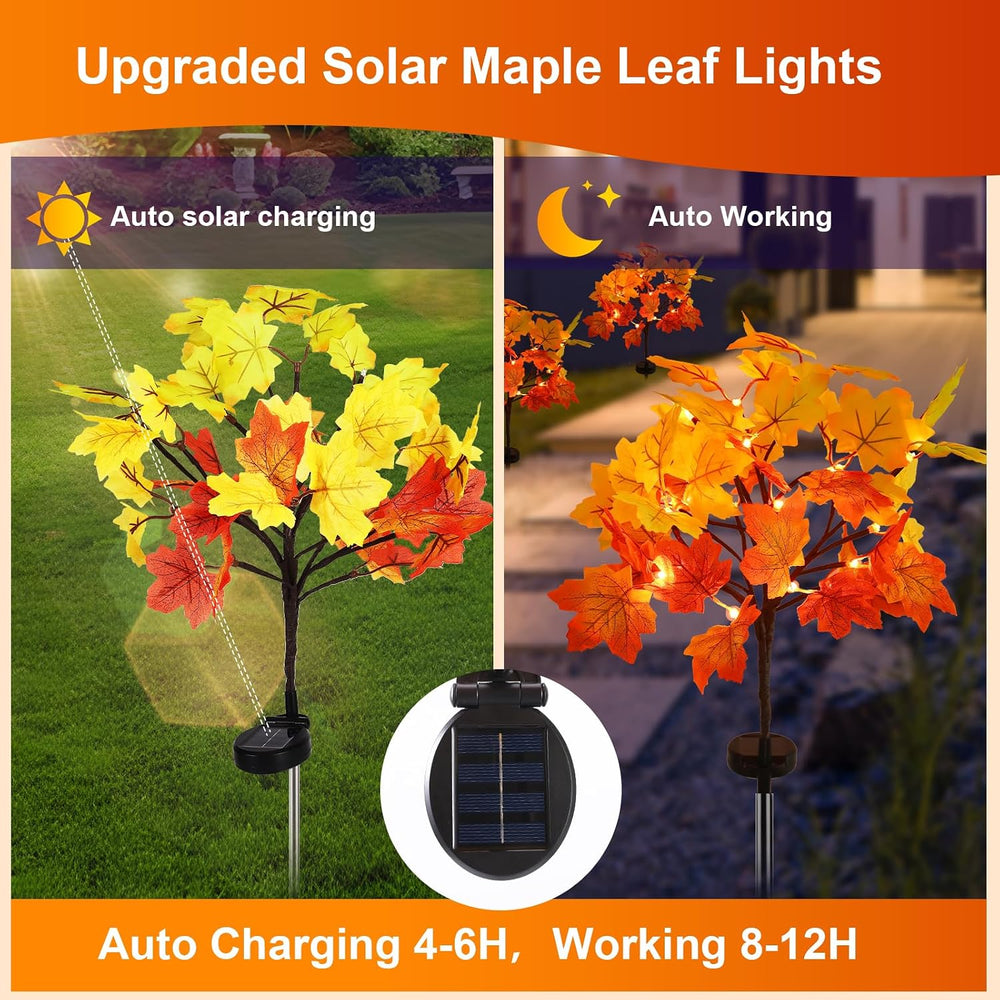 4Pack Fall Solar Lights Outdoor Decorative, Waterproof 80Led Orange Fall Ligh...