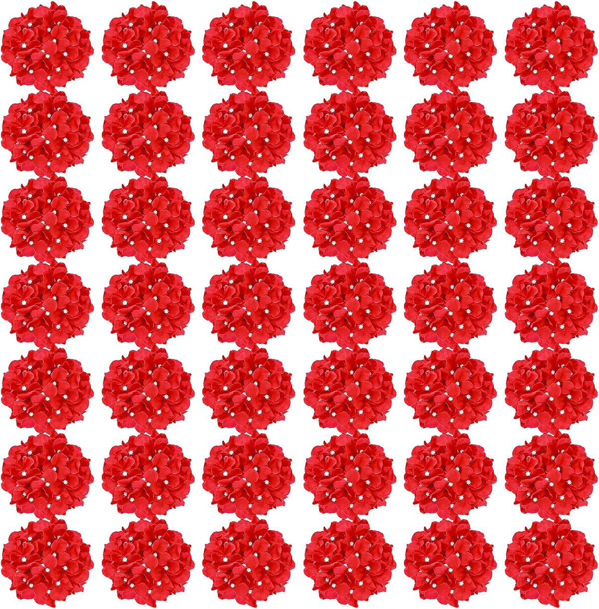 Auihiay 64Pcs Red Hydrangea Artificial Flowers, Fake Hydrangea Flowers