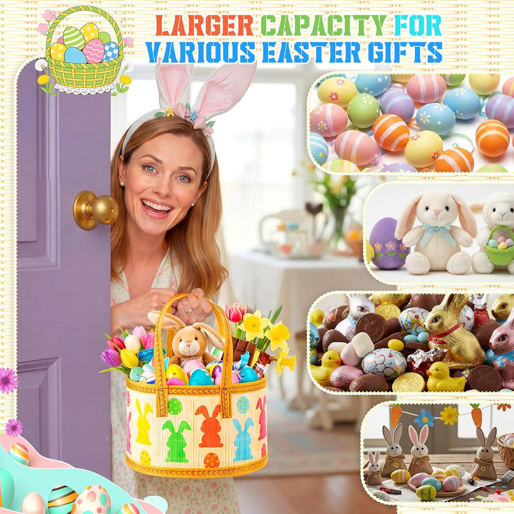 Reallnaive 4 Pcs Foldable Easter Baskets Large Bamboo Woven Gift Baskets