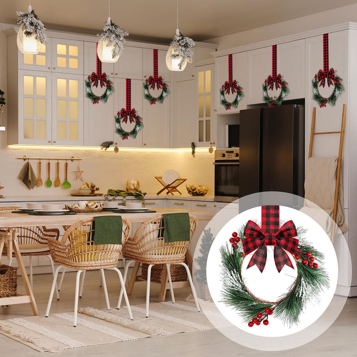 crowye 12 pcs small mini christmas cabinets wreaths, side view