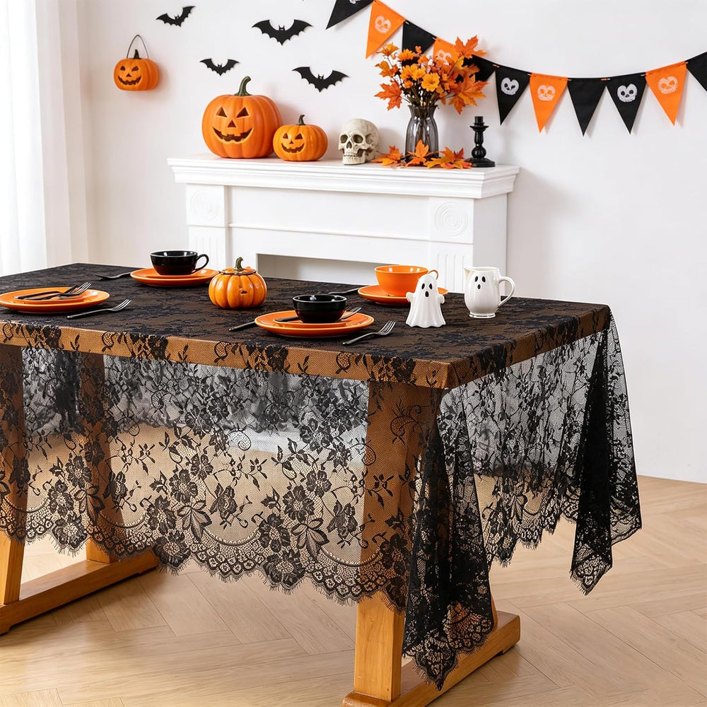5 Pieces Black Lace Tablecloth 60x120 Inches Rectangle Boho Wedding Decor