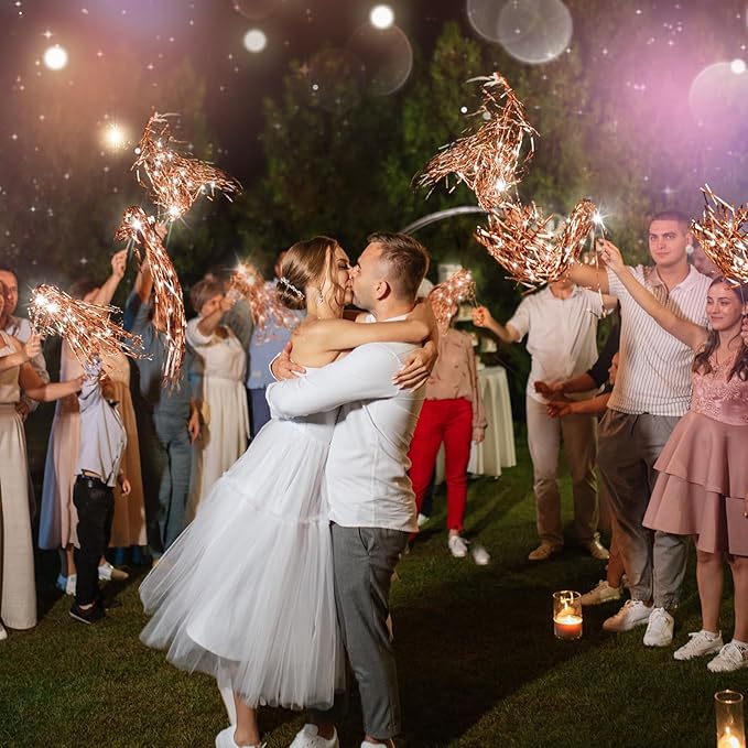 100 Pcs Lighted Wedding Wands LED Tinsel Wands Light up Streamers Sparklers for Wedding Send Off and Exits Birthday Party Props Favors(Rose Gold)