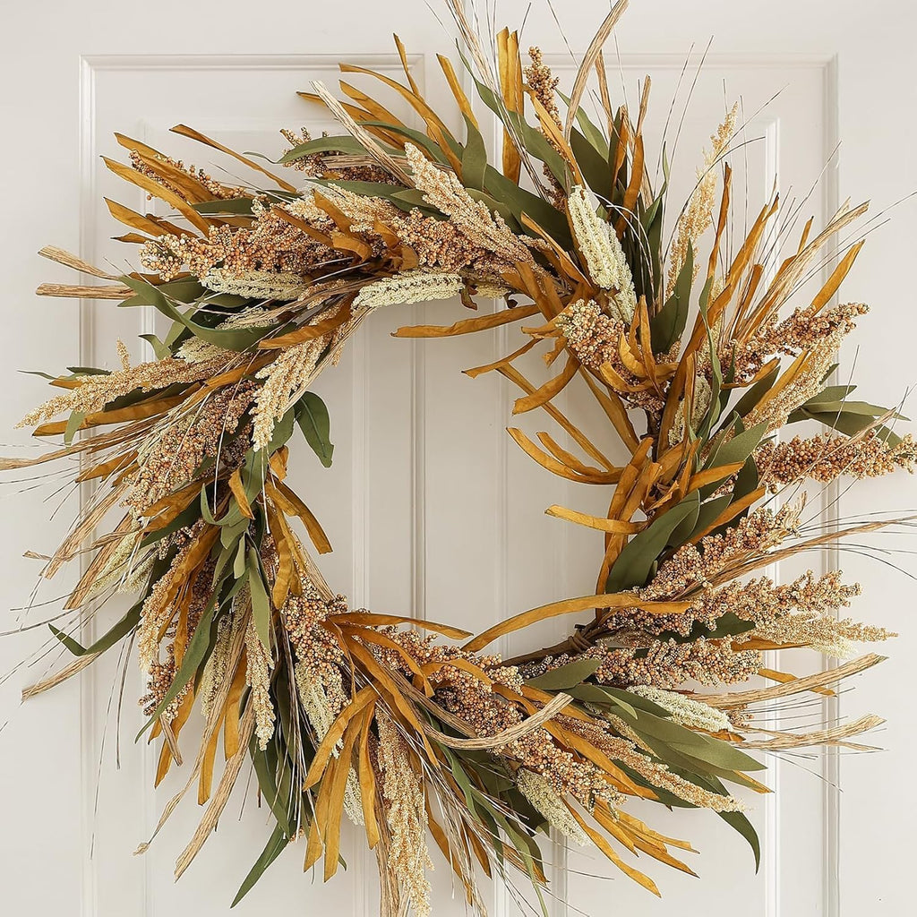22in Fall Harvest Grain Wheat Farmhouse Wreaths for Front Door