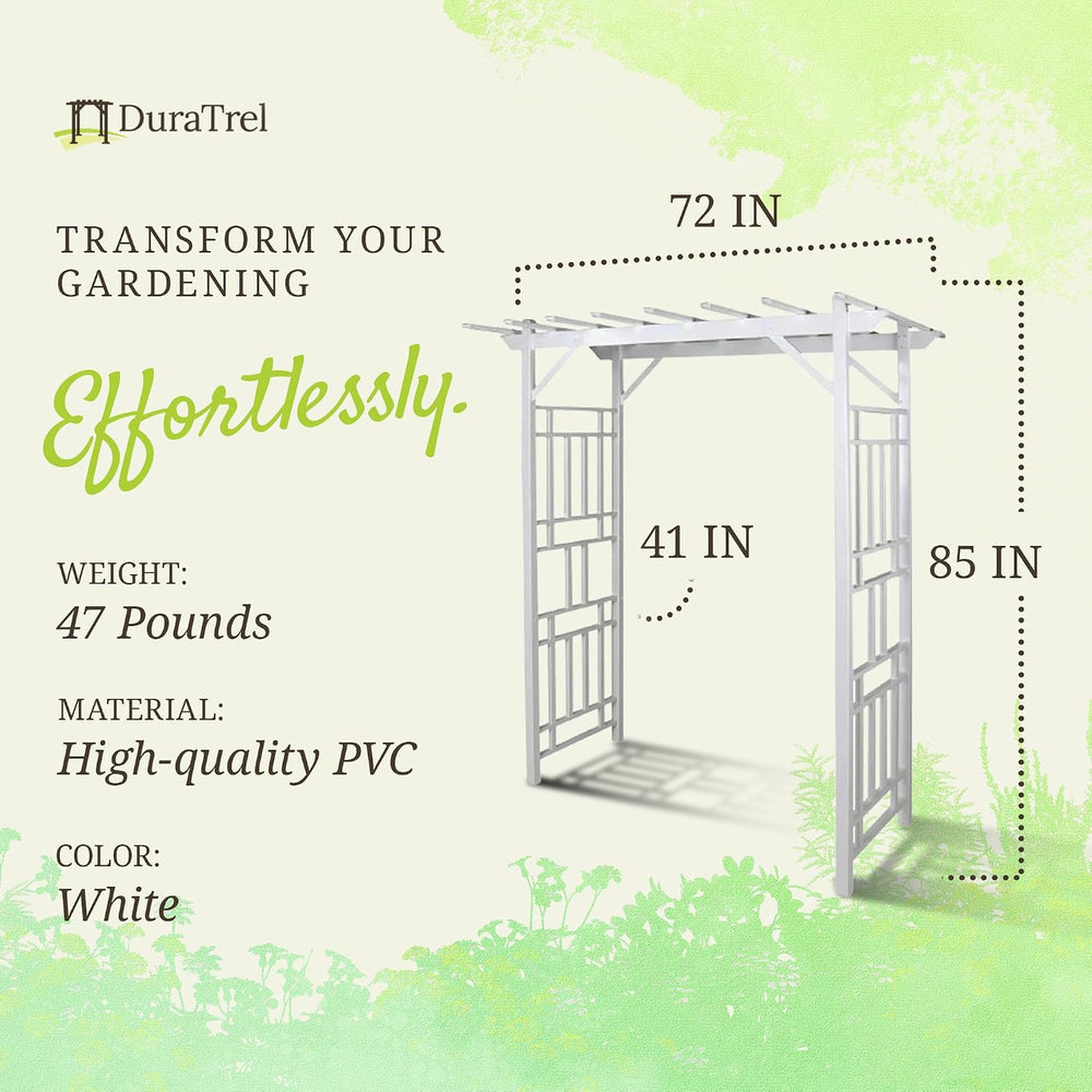 Dura-Trel Wellington Arbor 72" x 85" Outdoor Garden Trellis, White