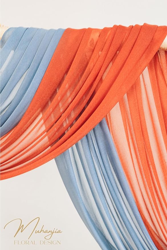 Artificial Wedding Arch Flowers Kit(Pack of 4),2Pcs Artificial Flower Arch Decor, 2Pcs Chiffon Fabric Drapes, Ceremony Decoration, Floral Outdoor Party Decor (Burnt Orange & Dark Teal)
