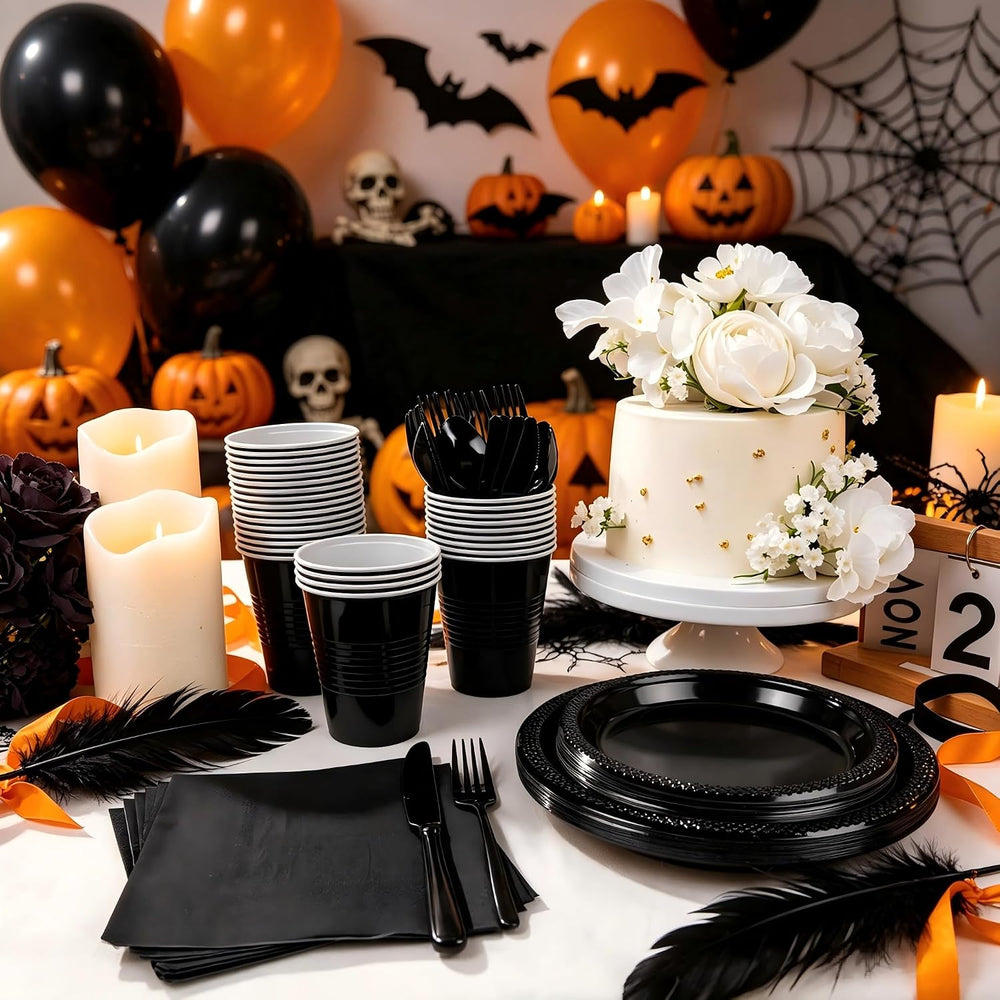 MirthMood 350PCS Black Disposable Plates,black plates disposable for Party