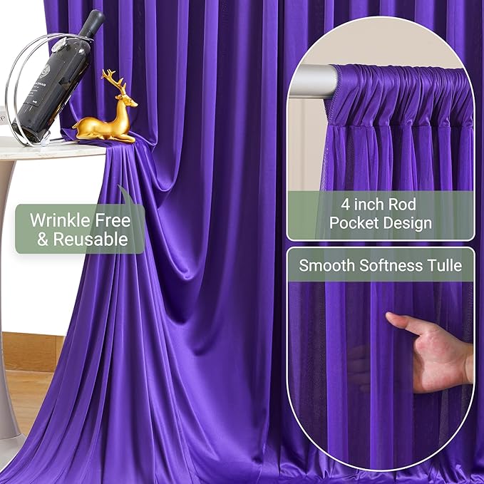 Purple Tulle Backdrop Curtain for Parties Wedding,10ft x 10ft Wrinkle Free Curtain Backdrop,2 Layer Drapes for Backdrop,Polyester Wedding Back Drop for Bridal Shower Birthday Baby Shower Photography