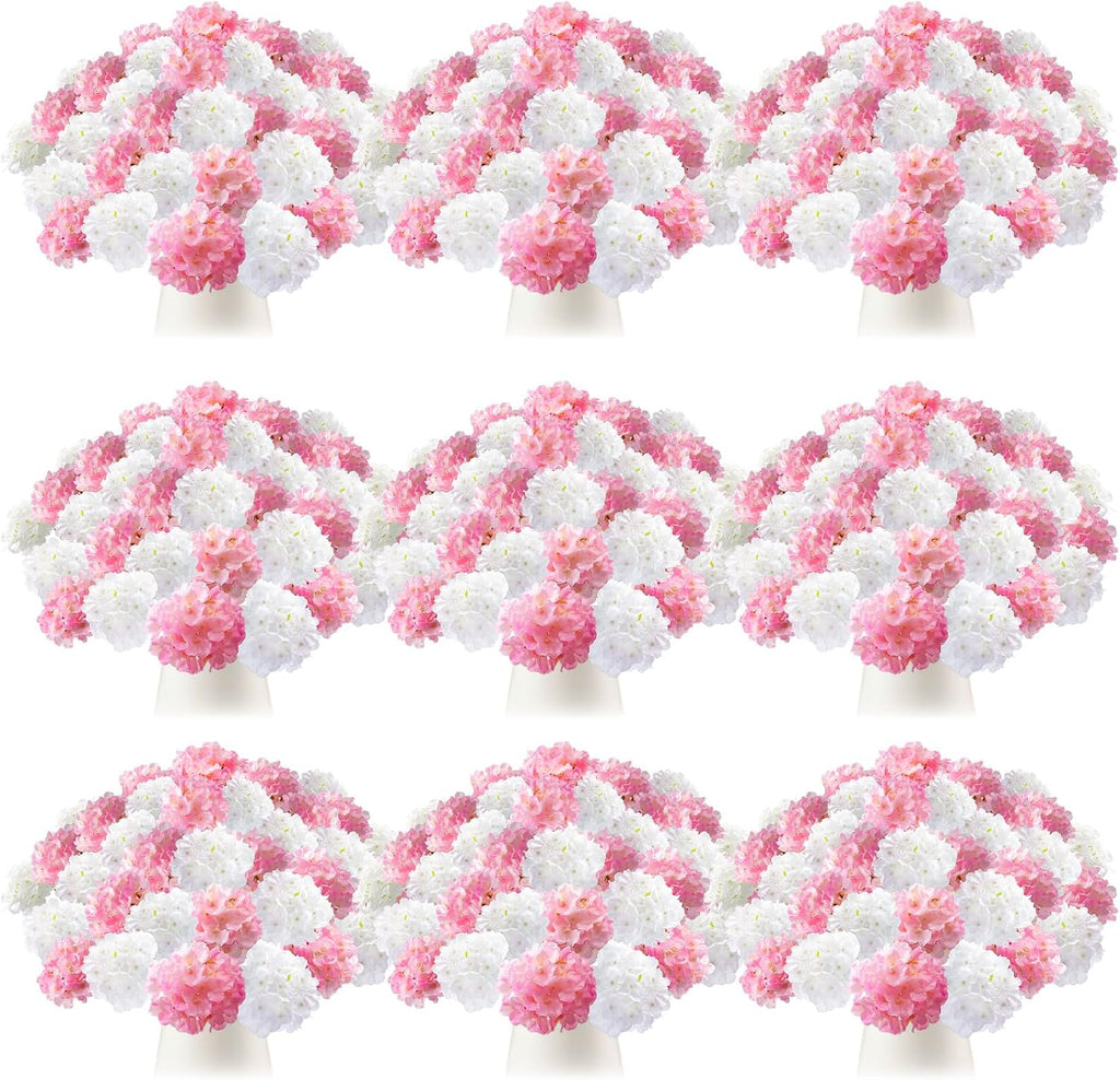 Tigeen 100 Pcs Pink,White Hydrangea Artificial Flowers Bulk, 7.48 Inch