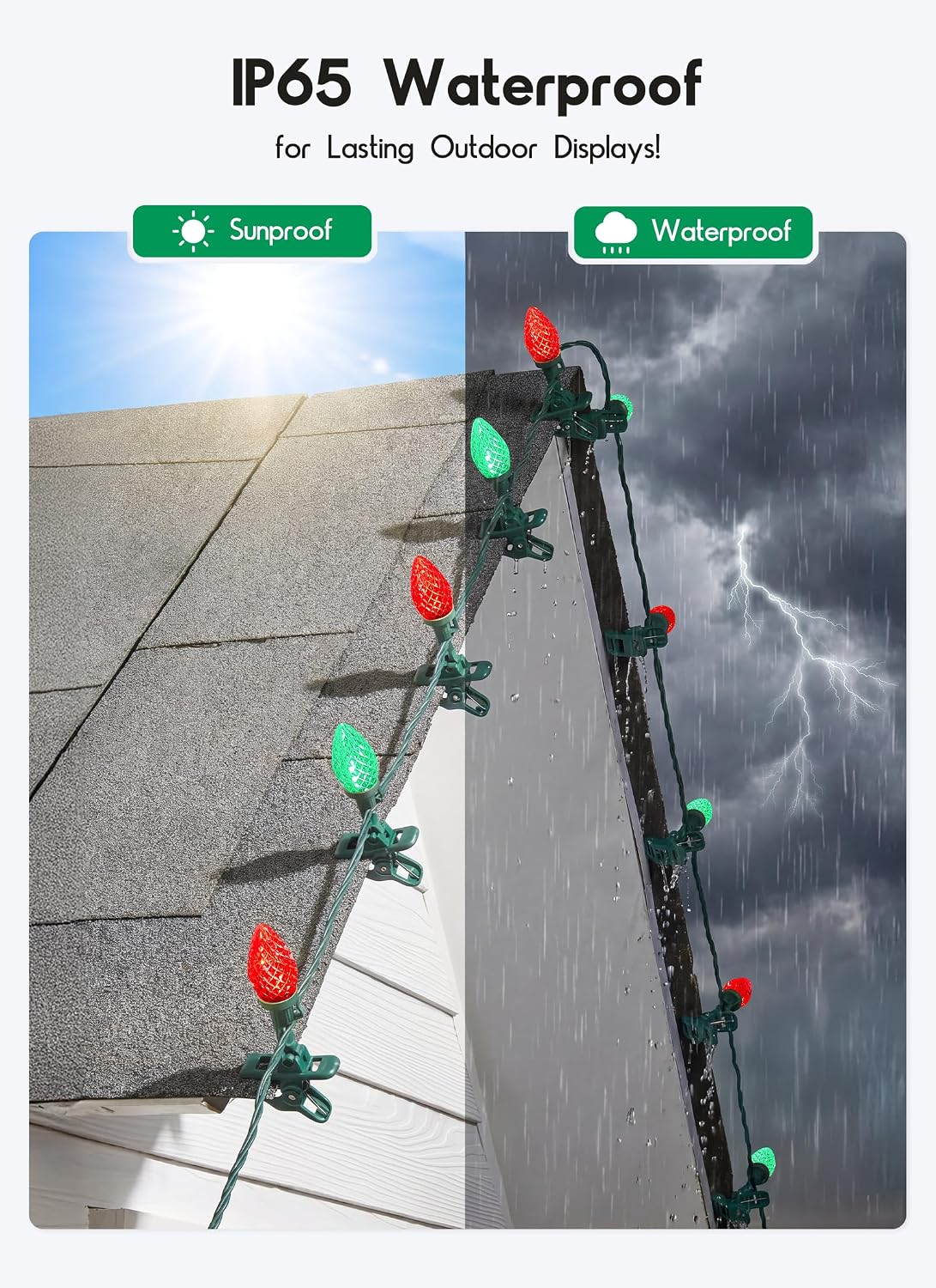 brightown christmas lights outdoor, 68ft 100led c9 string, close-up detail