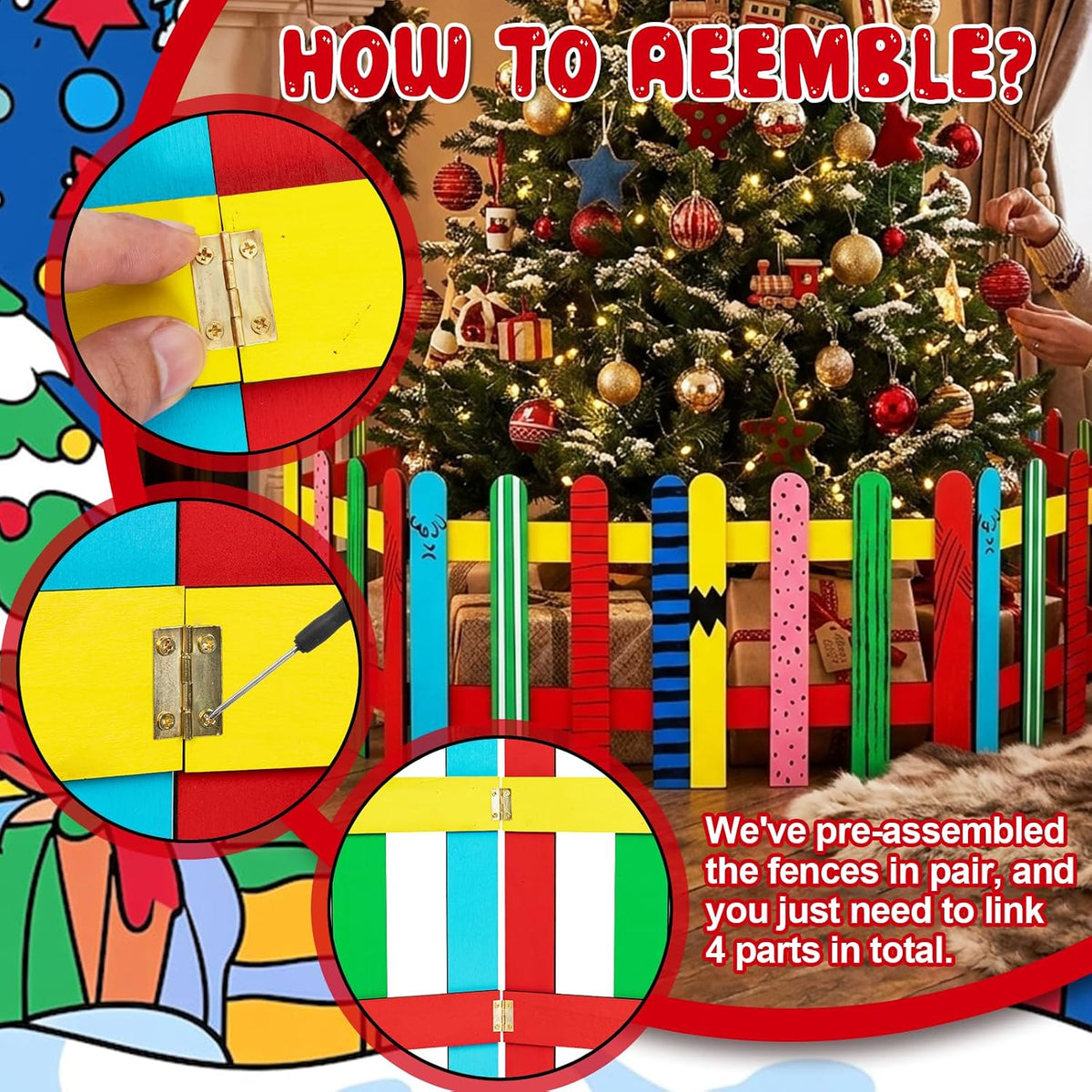 12 inch yellow cartoon wooden christmas tree fence, package contents
