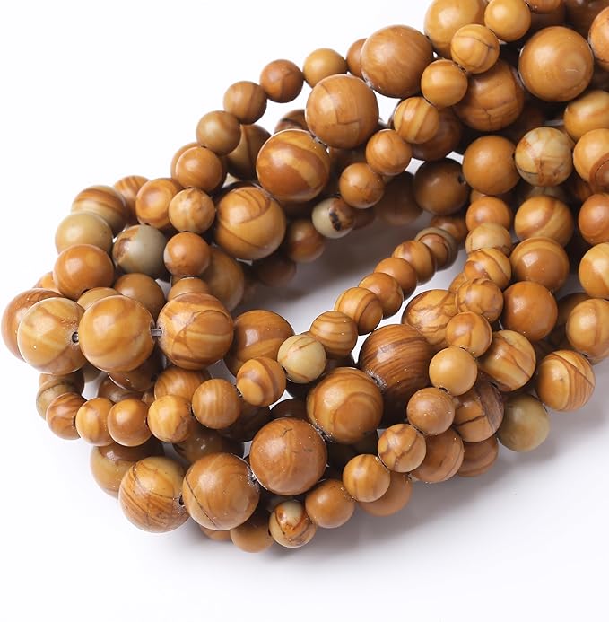 Yellow Woodgrain 12mm Stone Beads for Jewelry Making DIY Craft Gemstone Beads Kit (12mm, 30pcs) Smooth Healing Crystal Beads for Bracelets, Necklaces, Home Decor