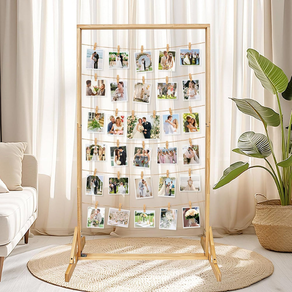 47In Wedding Photo Display Frame Board Wood Collage Picture Frame with String...