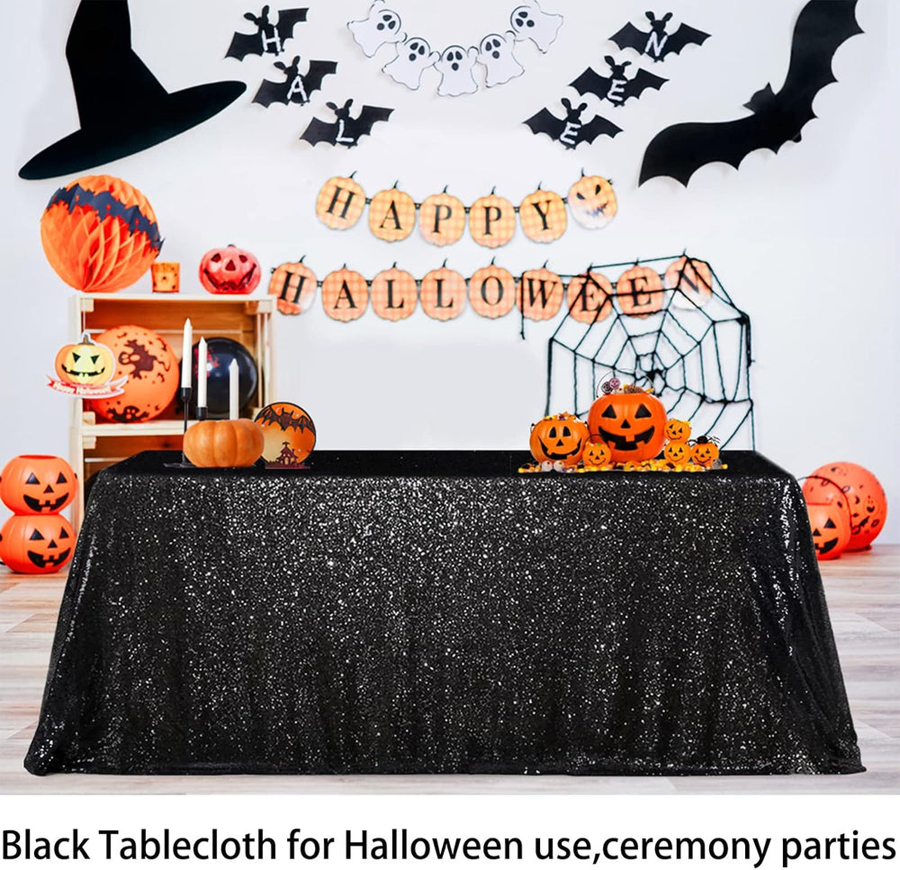 Black Sequin Tablecloth for Party Rectangle Shiny Table Overlays Skirt